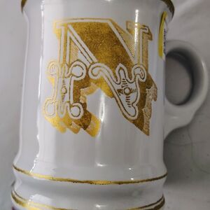 Williams Sonoma White Initial N Gold Retro Ceramic  OS Mug with Gold